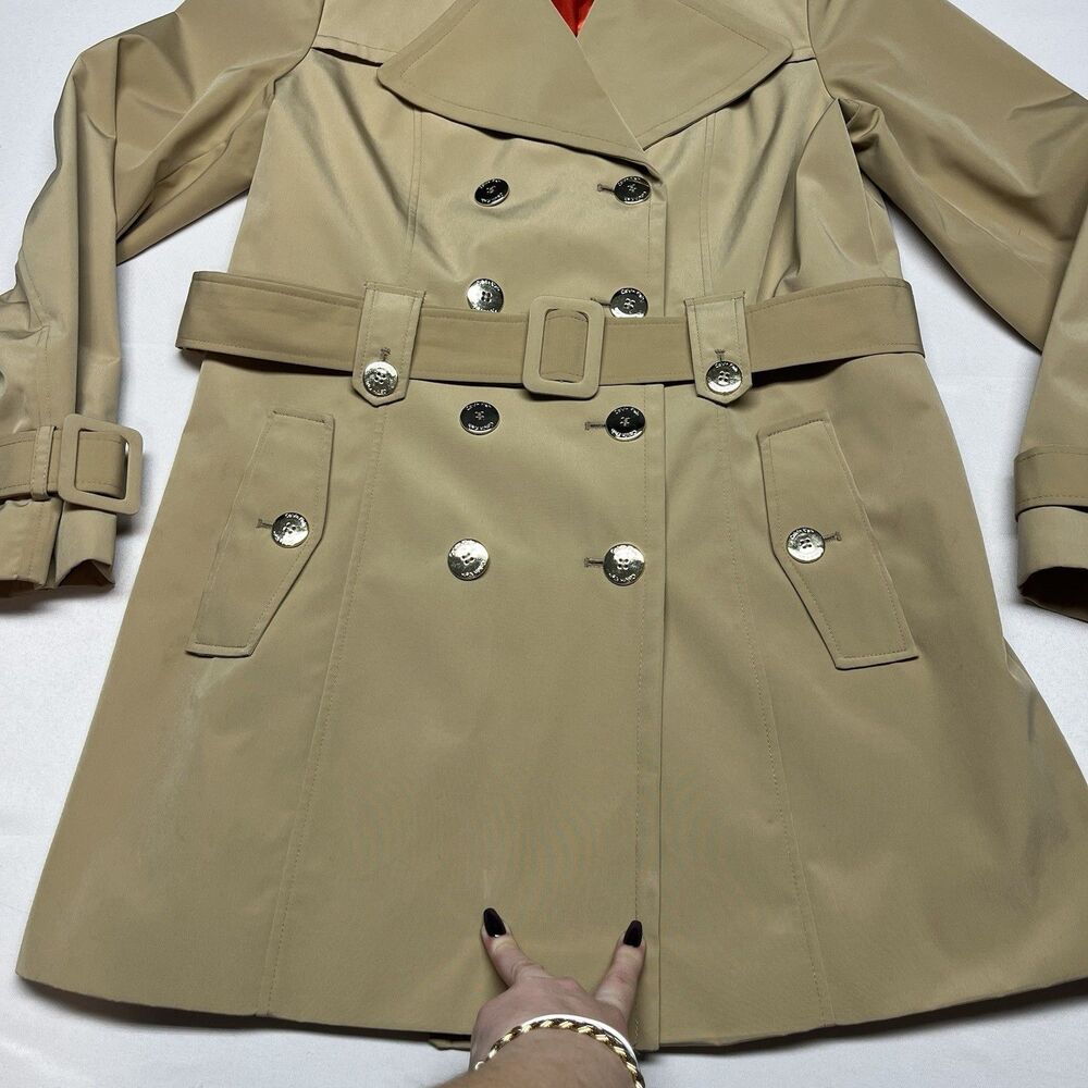 Calvin Klein Beige Double Breasted Belted Trench Coat Red - Picture 3 of 13